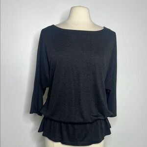 Loft heather gray 3/4 length sleeves knit top With Drop Waist Medium